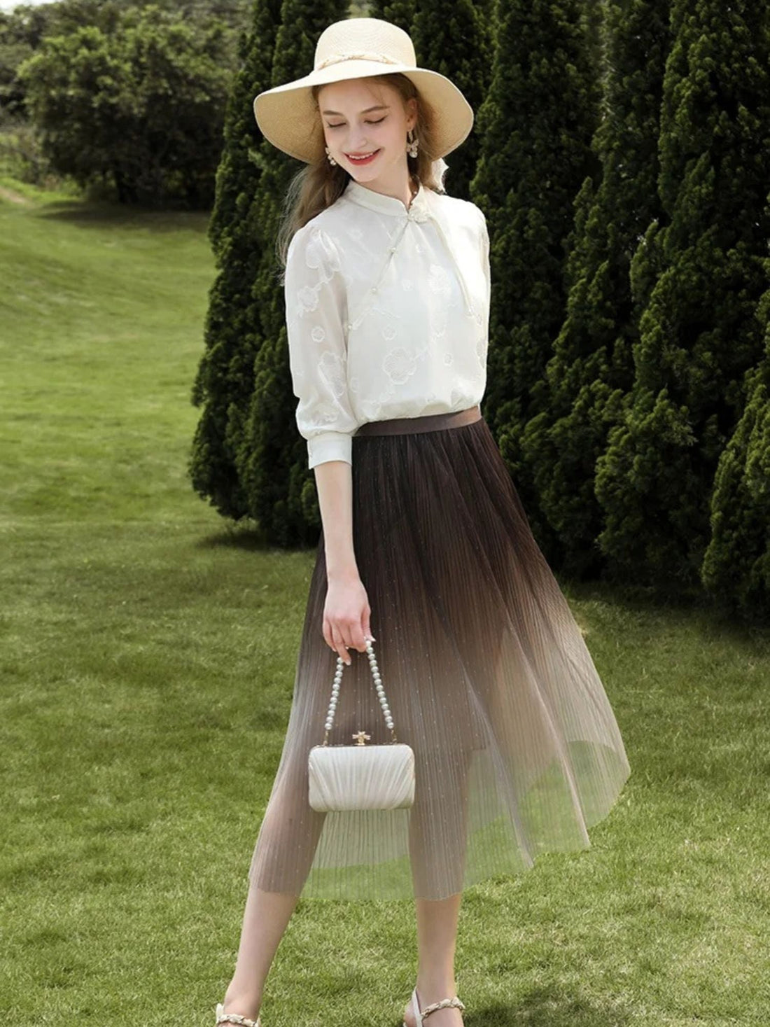 Ombre Tulle Midi Skirt