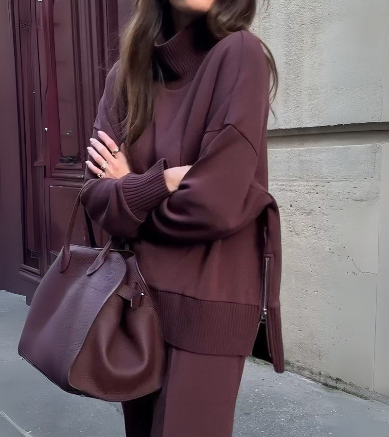 Elowen | Two-Piece Knit Set in Deep Burgundy Brown