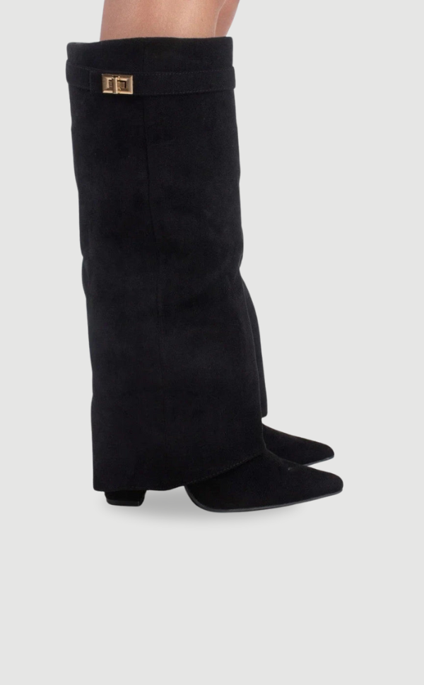 Women’s Suede Fold-Over Boots – Golden Detail