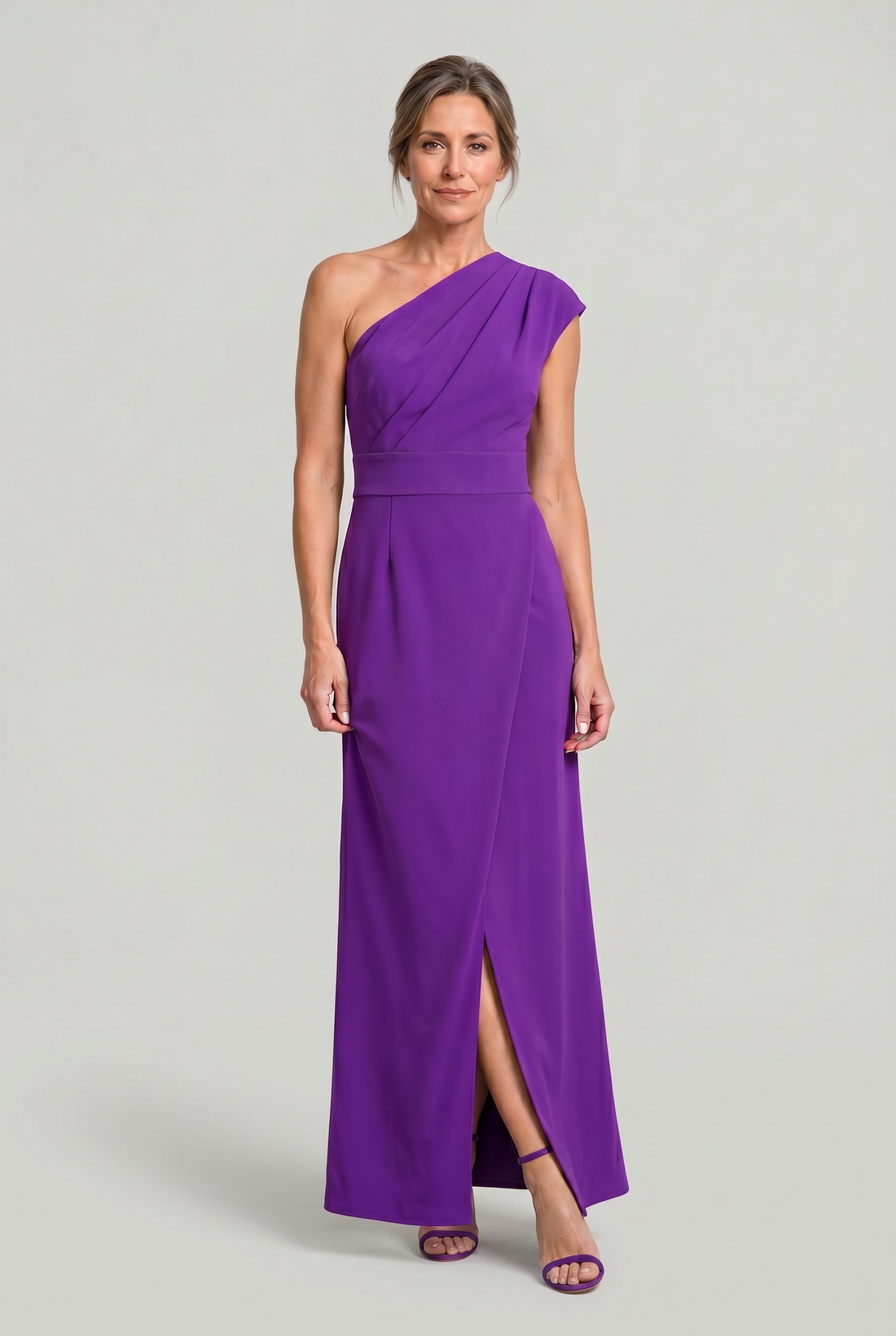 Women's One-Shoulder Maxi Evening Dress - Asymmetric Neckline