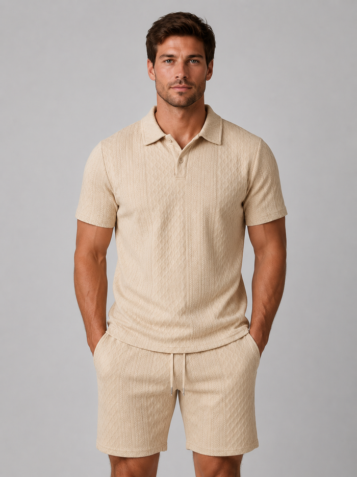 Men's Textured Polo Shirt & Shorts Set – Summer Holiday Co-Ord