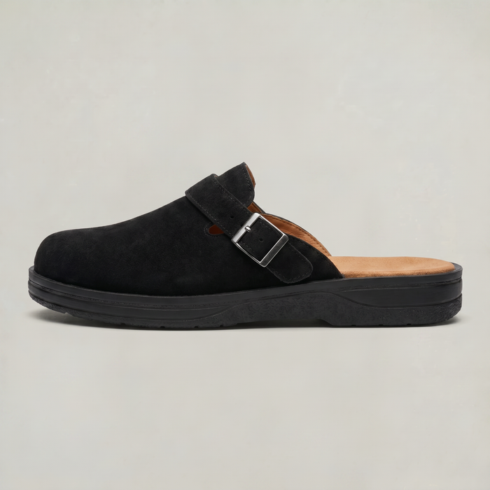 Men's PU Leather Mule Clogs — Buckle Strap Slip On Casual Flat Shoes