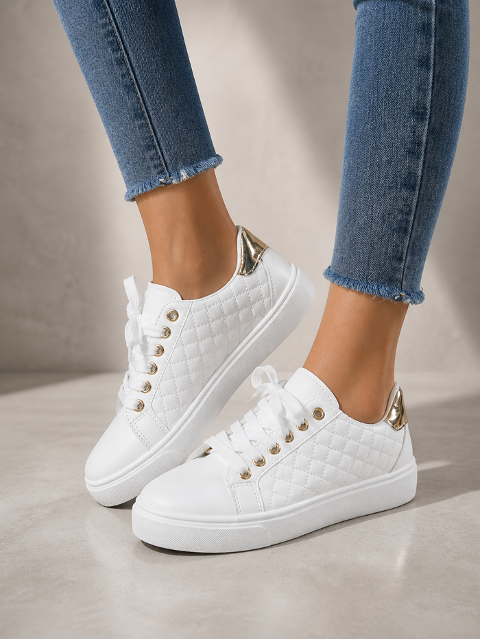 Women’s Comfort Trainers – Quilted Leather Look Shoes