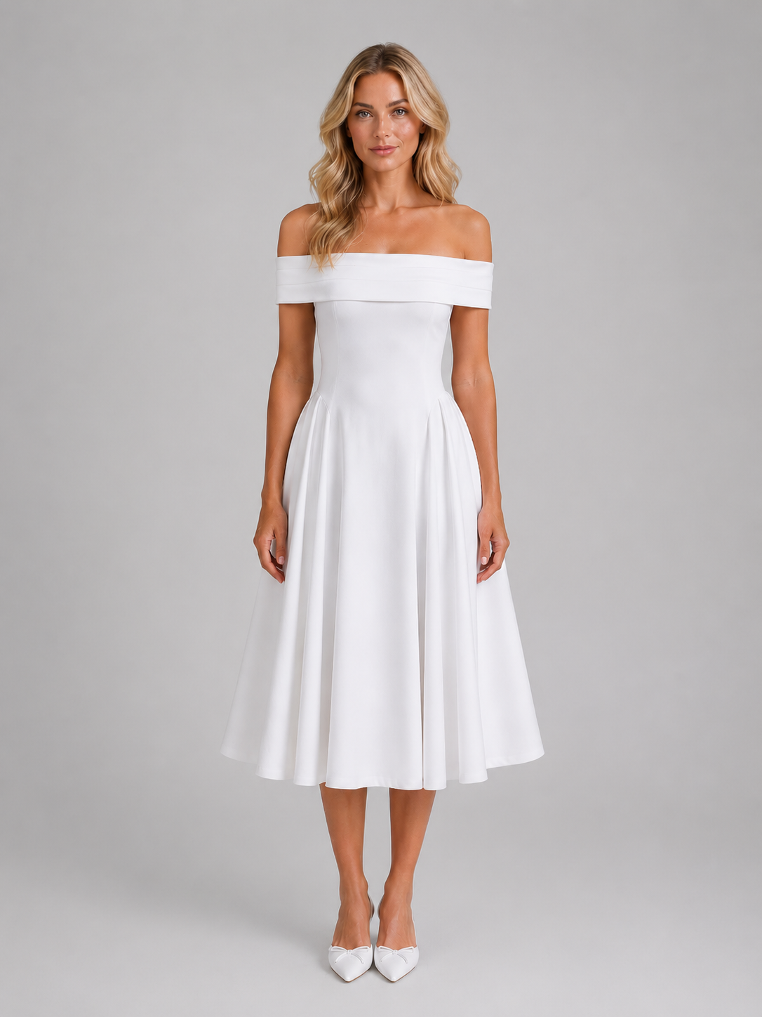 pleated midi dress for wedding guest Women's Off-Shoulder Occasion Lightweight In 2 Colors Sizes XS to 2XL - White - XS 2024 Kids Color:Gardenia using the highest quality Kawaii Nice Mini Dresses