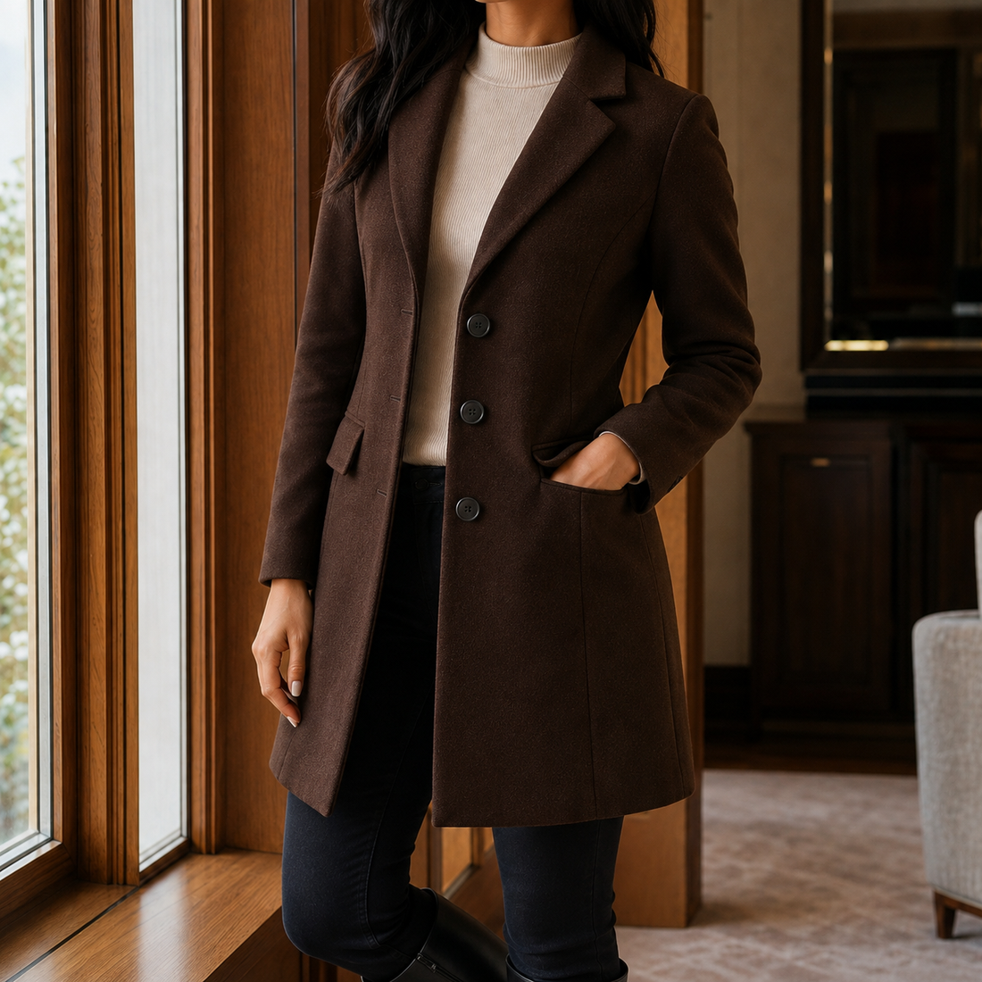 Valencia Tailored Coat - Dark brown