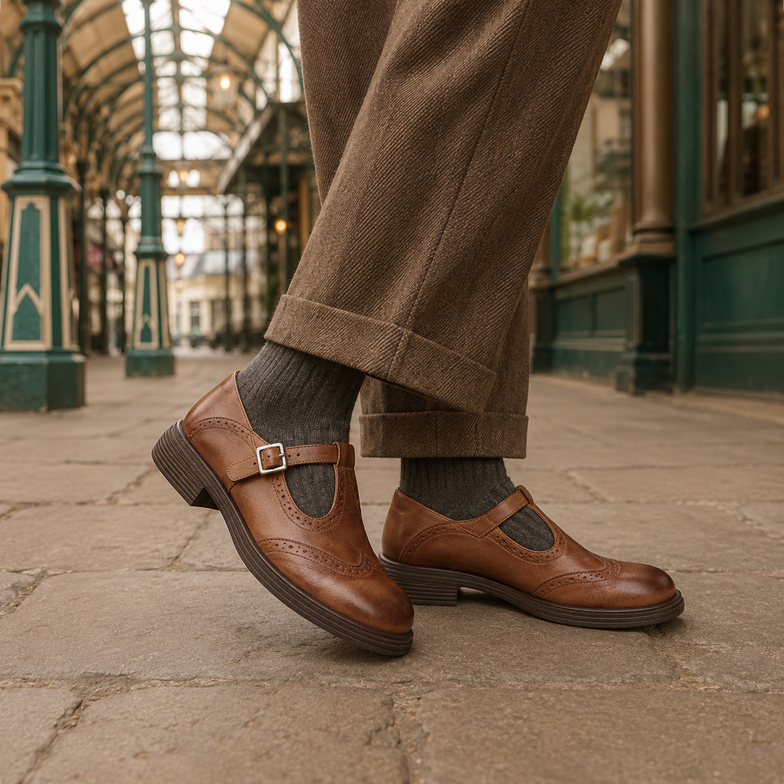 Veralli Brogue Mary Janes - Brown