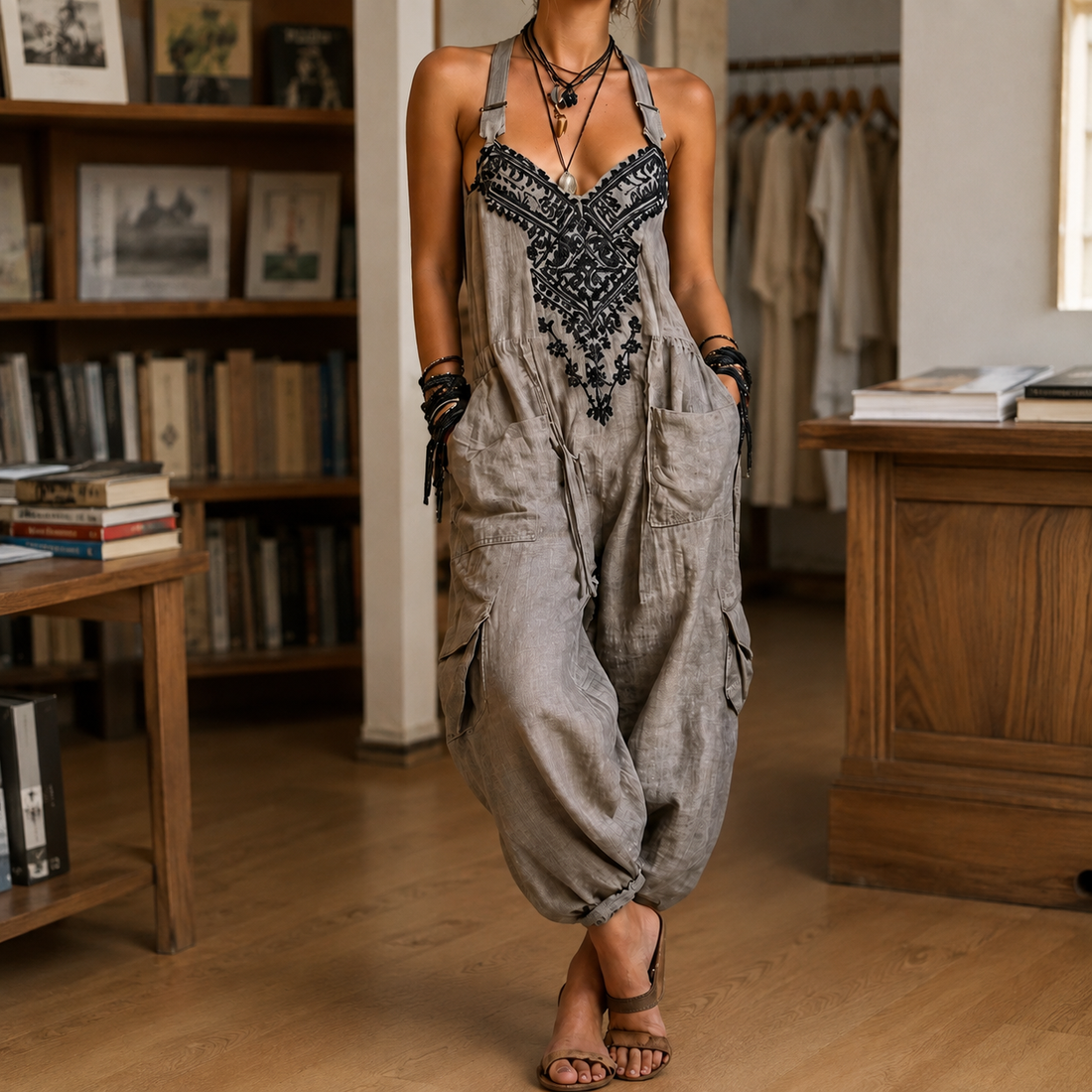 Vivienne V Neck Jumpsuit - Gray
