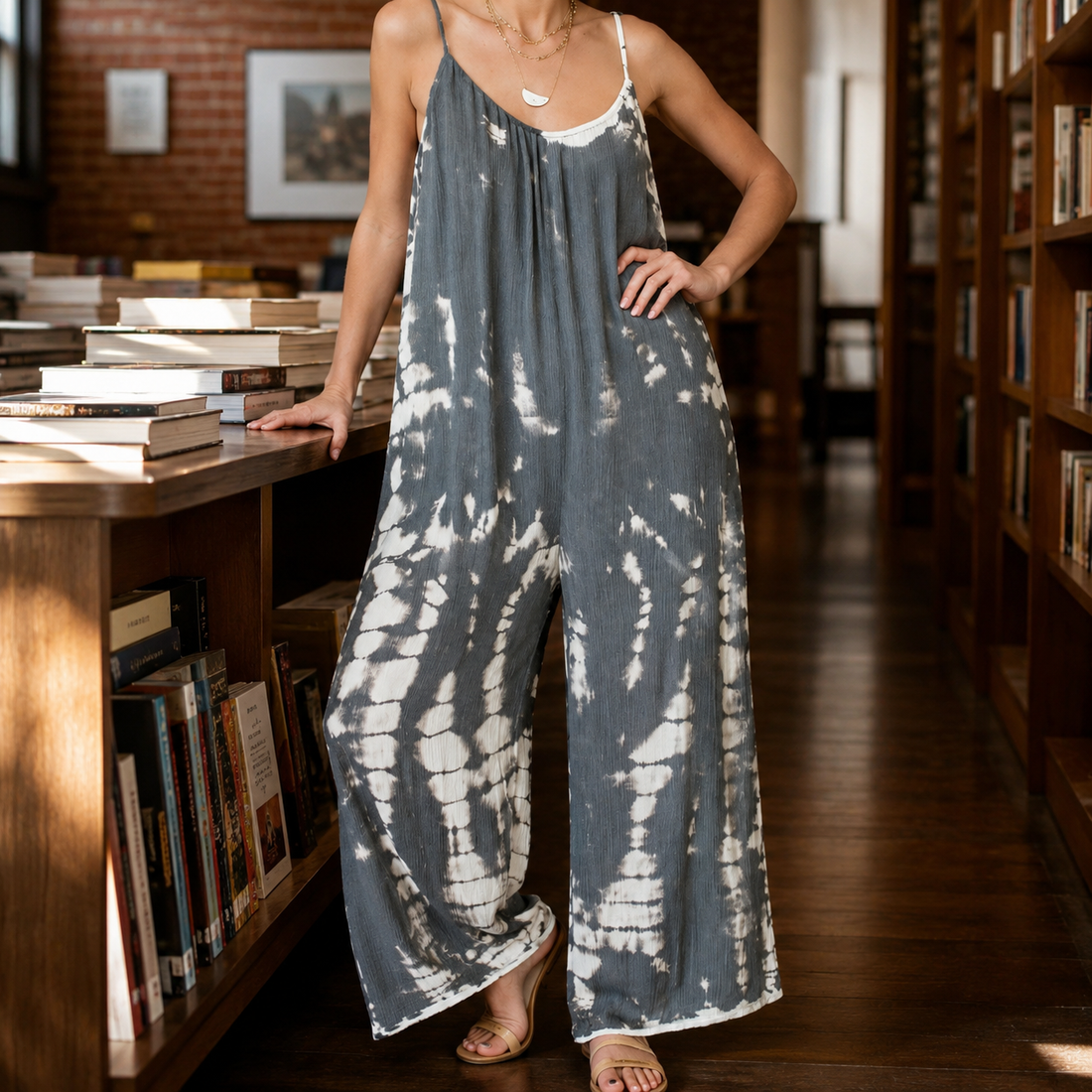 Caroline Wide Leg Jumpsuit - Printed Gray