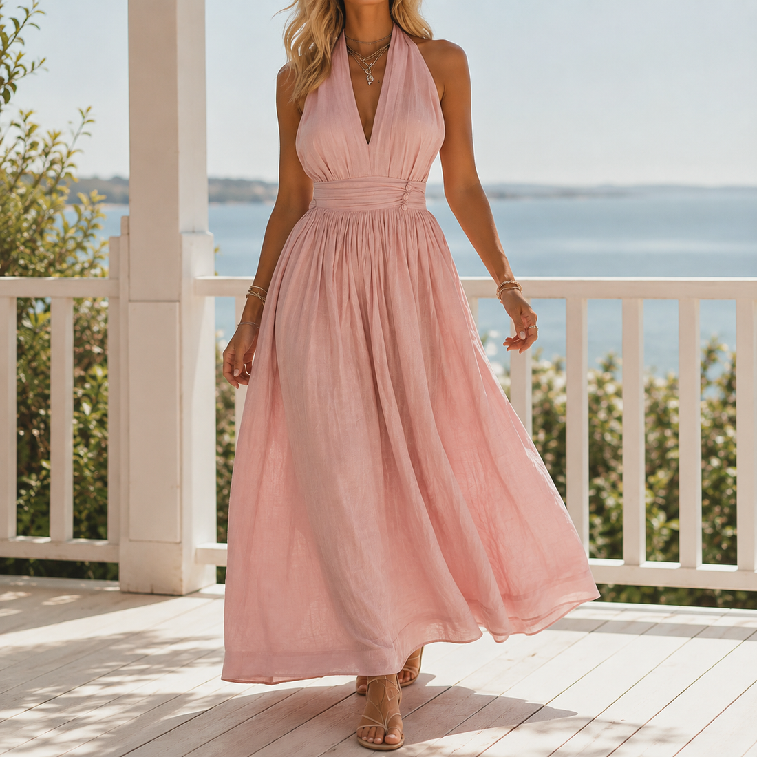 Elodie Halter Maxi Dress - Rosa
