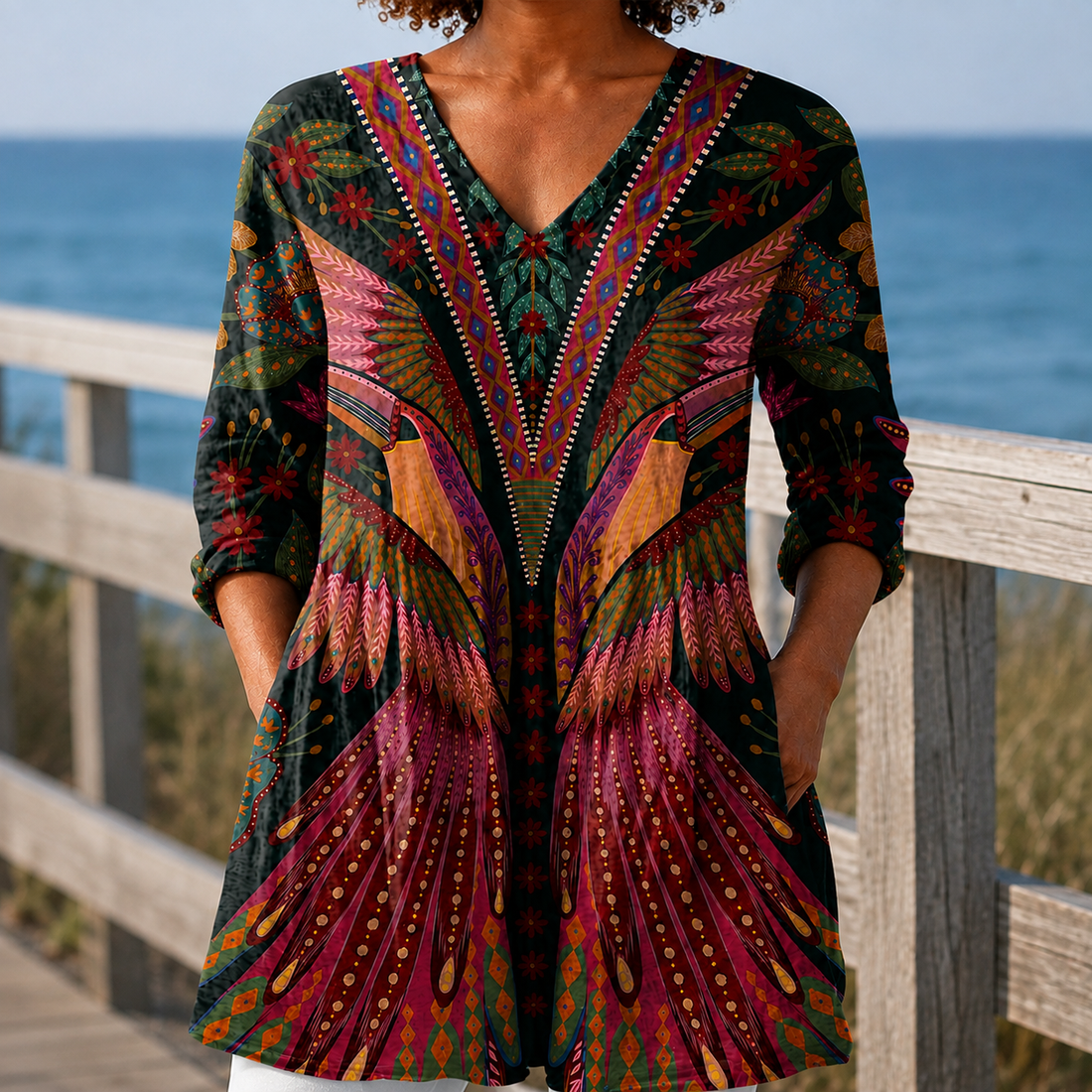 Carmen-Elise V-Neck Tunic - Multicolour