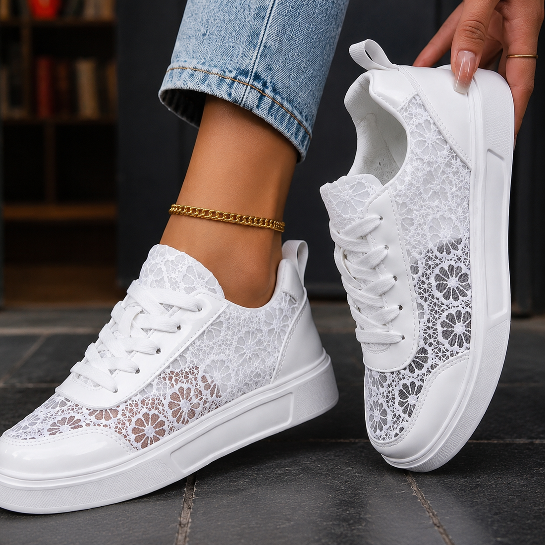 Piras Floral Lace Sneakers - White