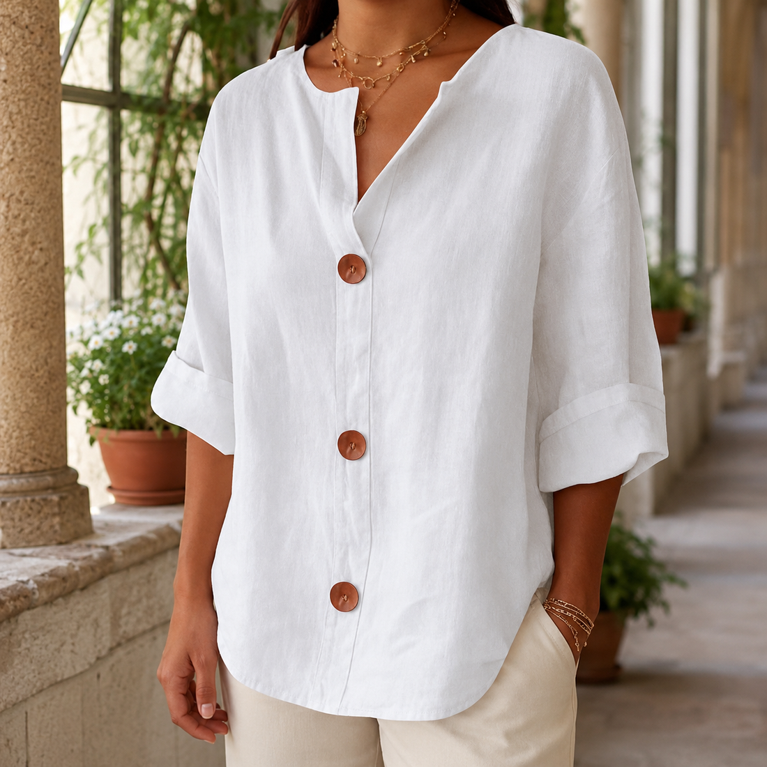 Valencia Button Front Shirt - White