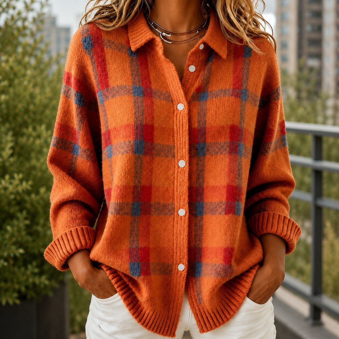 Faye Plaid Sweater - Orange
