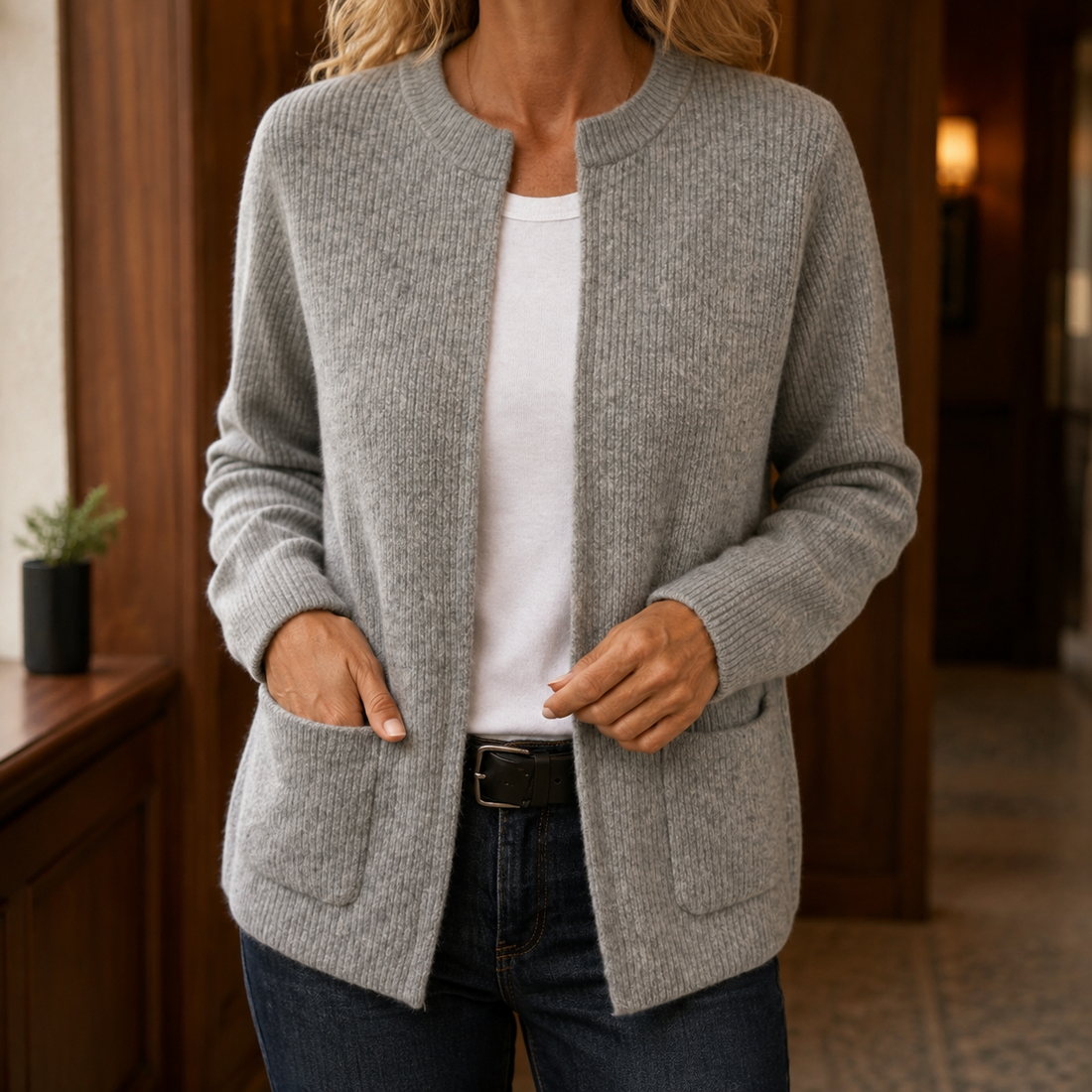 Livia-Grace Ribbed Cardigan - Gray