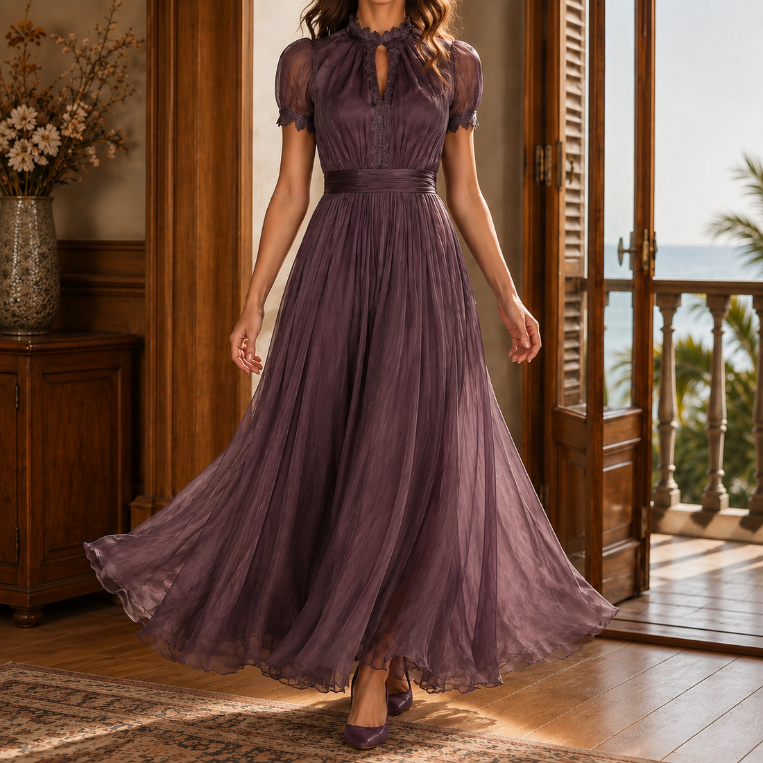 Theodora-Mae Keyhole Maxi Dress - Purple