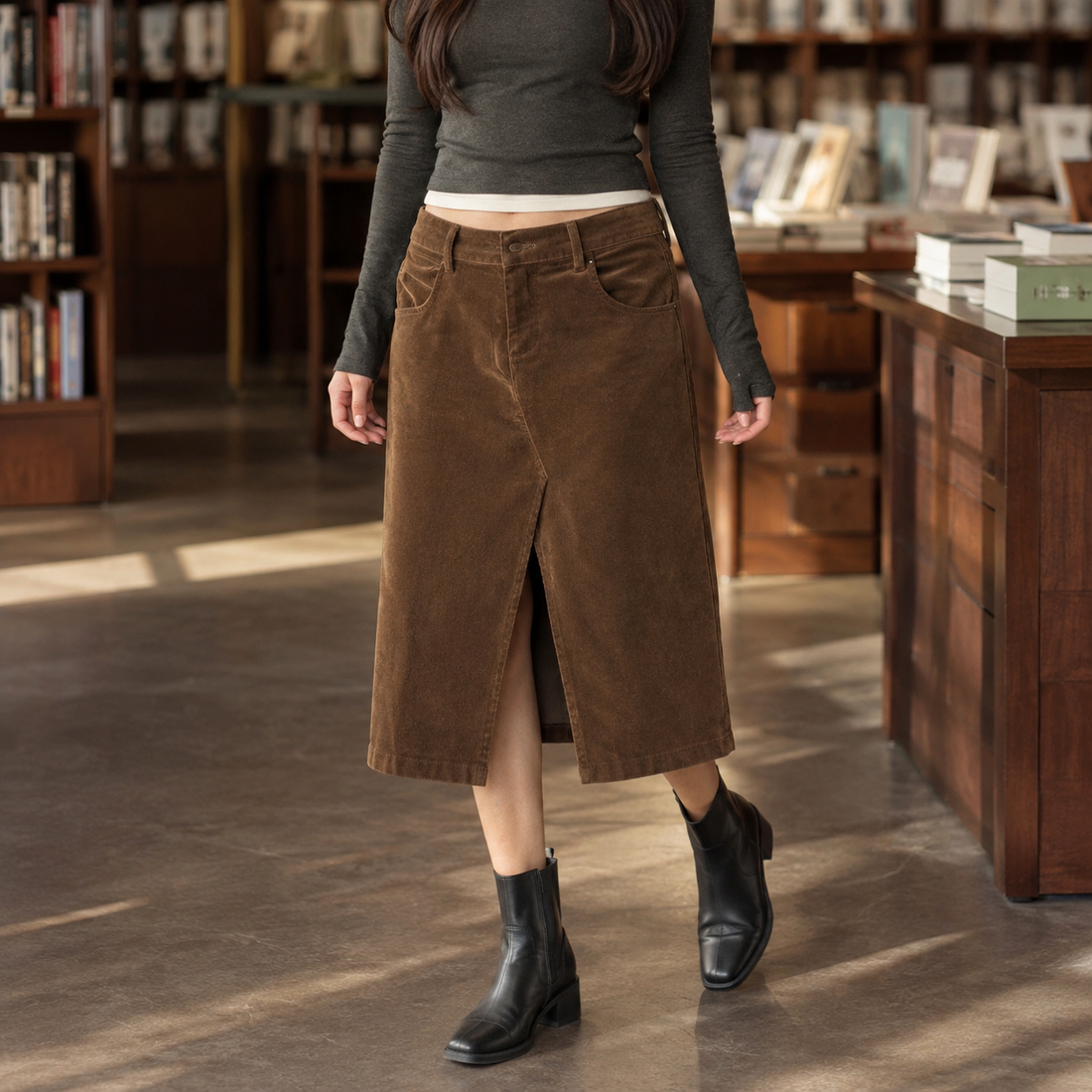 Hildegarde Flared Skirt - Brown Color