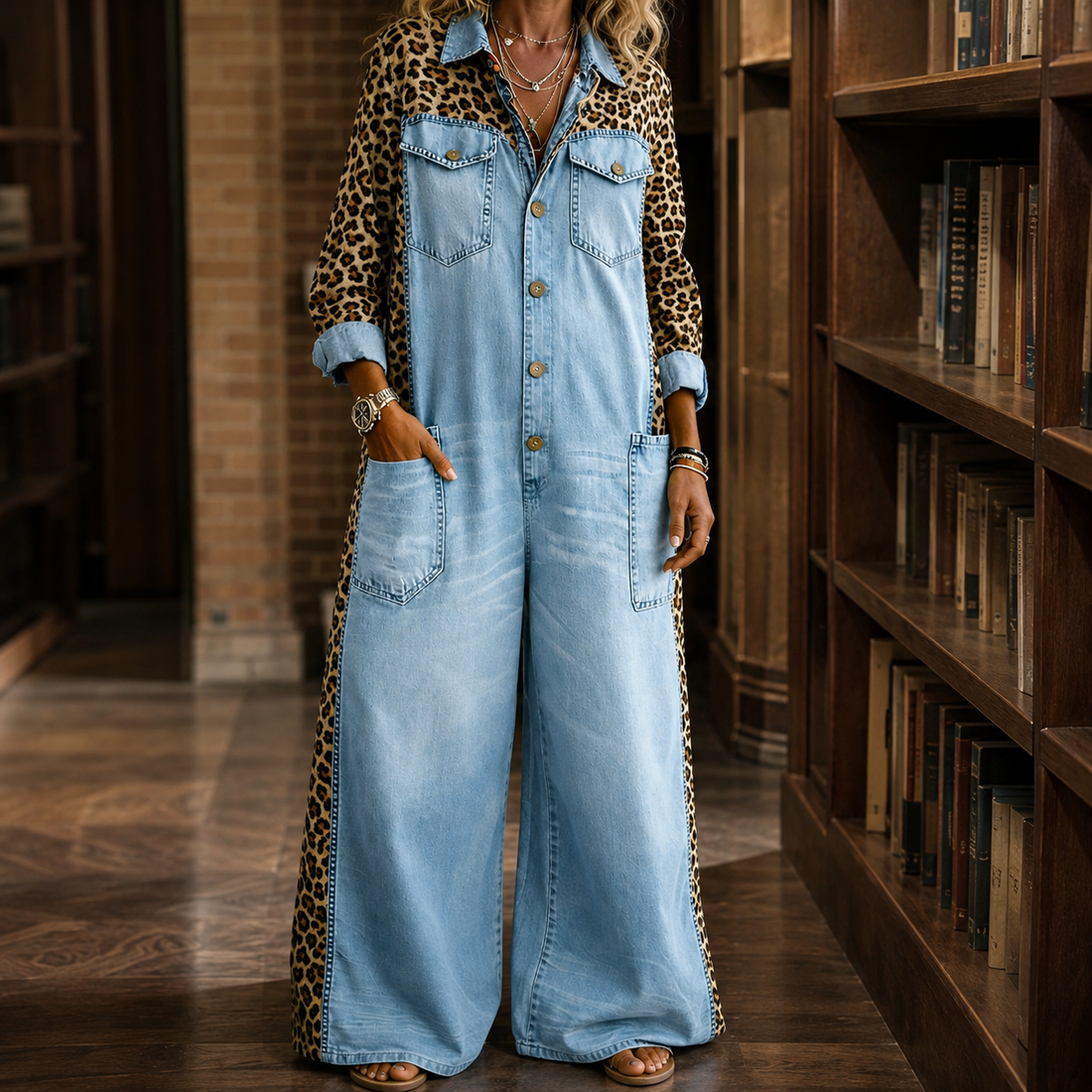 Valeria-Kate Leopard Jumpsuit - Blue