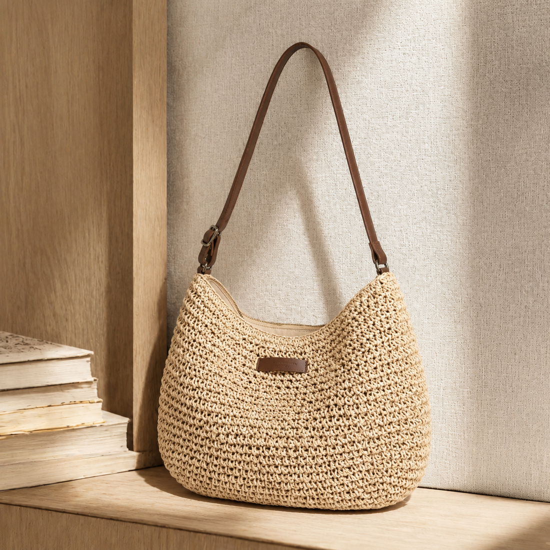 Bari Woven Hobo Bag - Beige