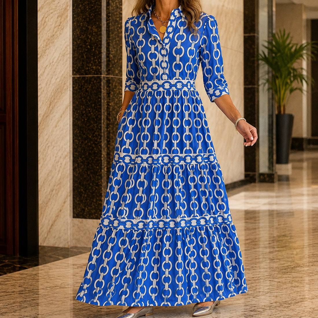 Bianca Tiered Maxi Dress - Blue