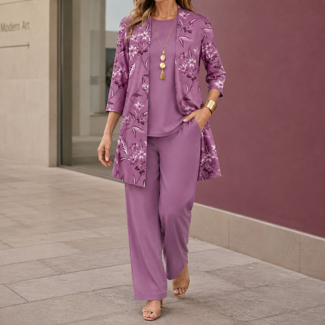 Vivienne Floral Pants Set - Mauve
