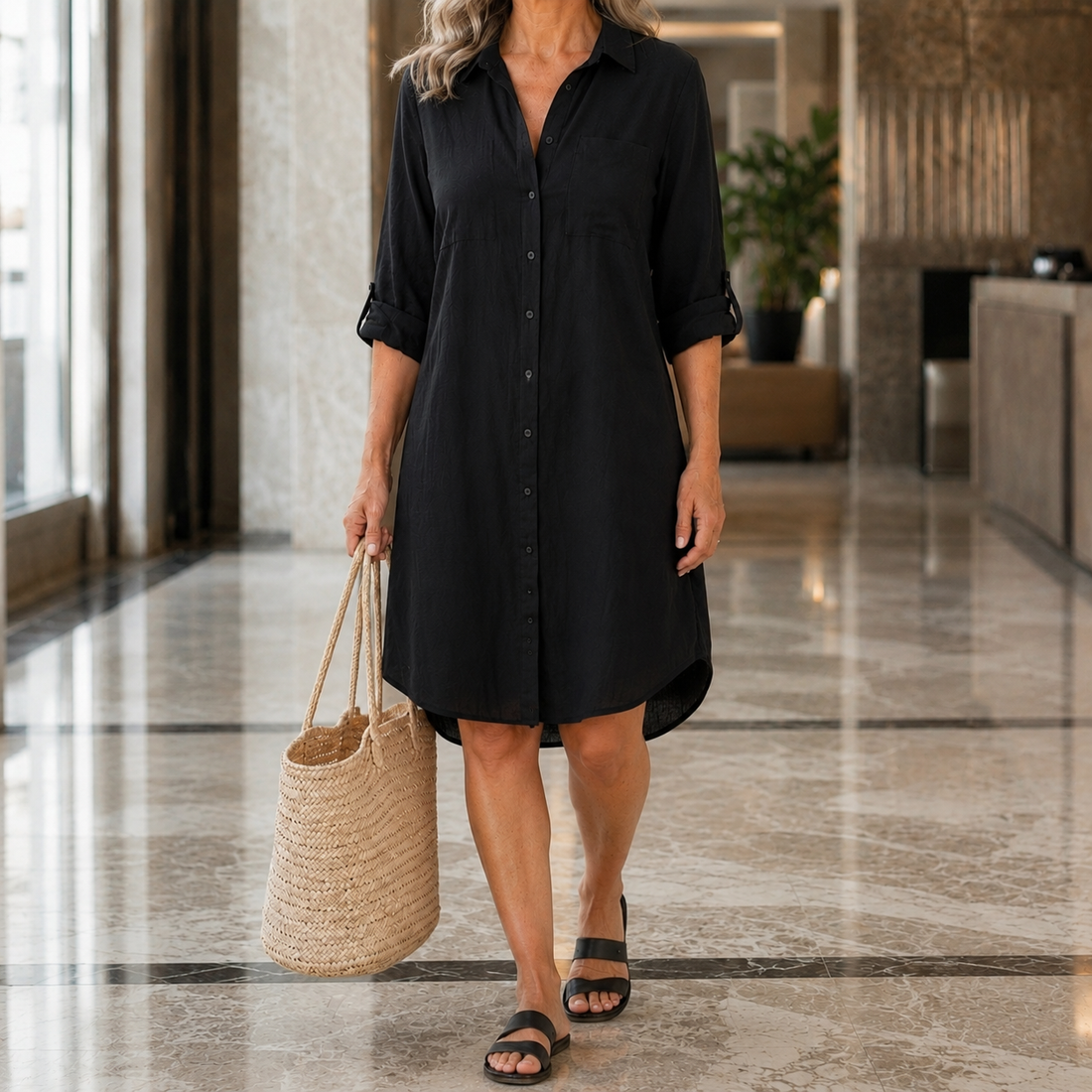 Gabriella Buttoned Shirt Dress - Black