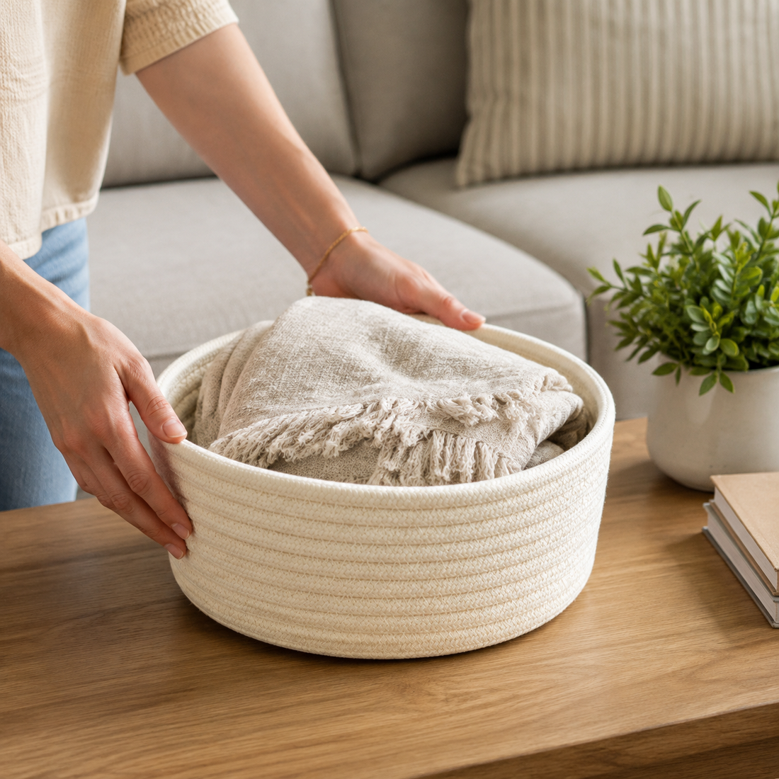 Knox Cotton Rope Basket - Styled Room Scene