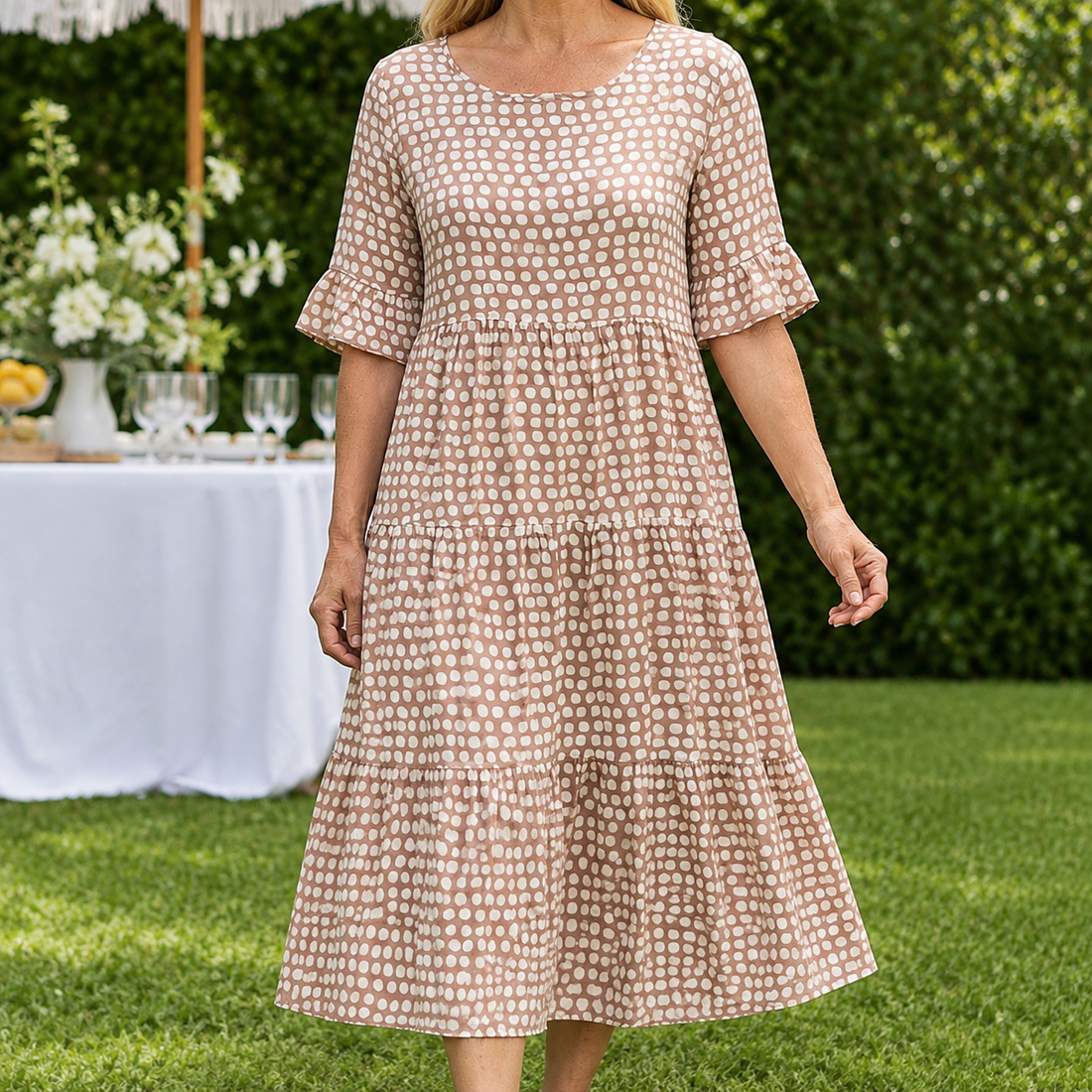 Hazel Tiered Midi Dress - Brown