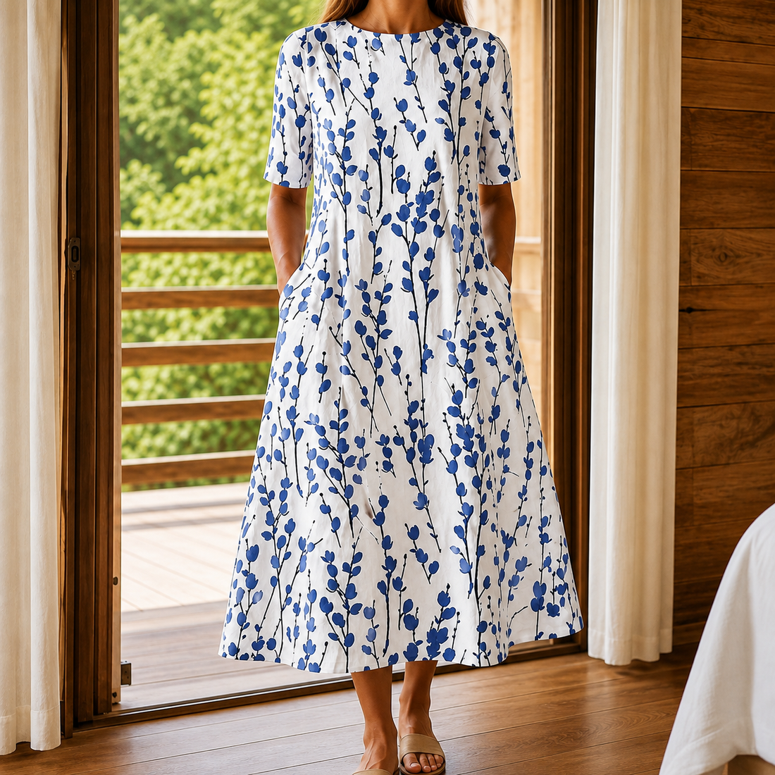Eva Floral Midi Dress - Blue
