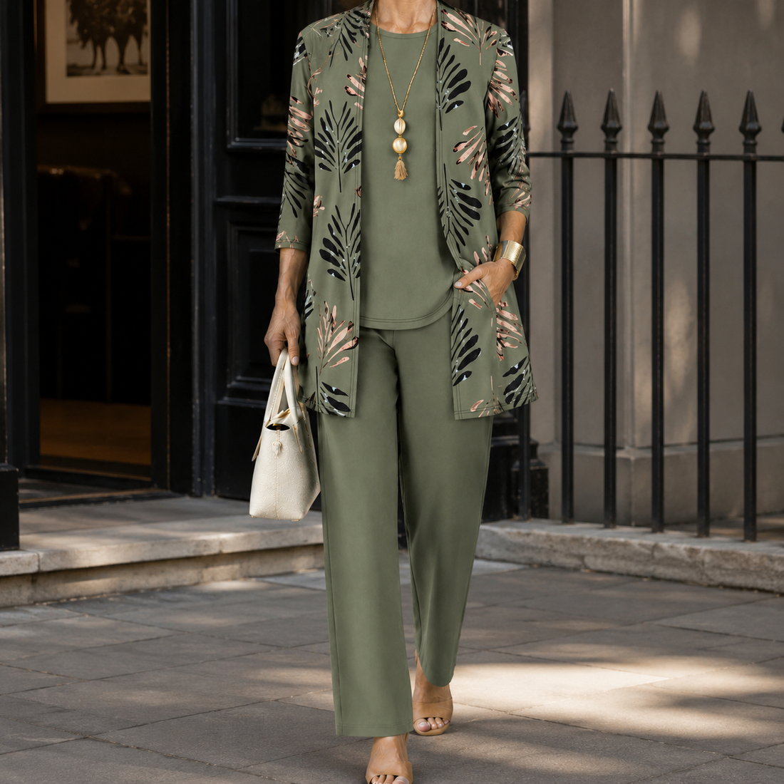 Ingrid-Belle Printed Pants Set - Green