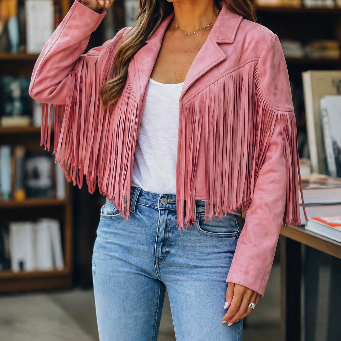 Giselle-Grace Fringe Jacket - Pink