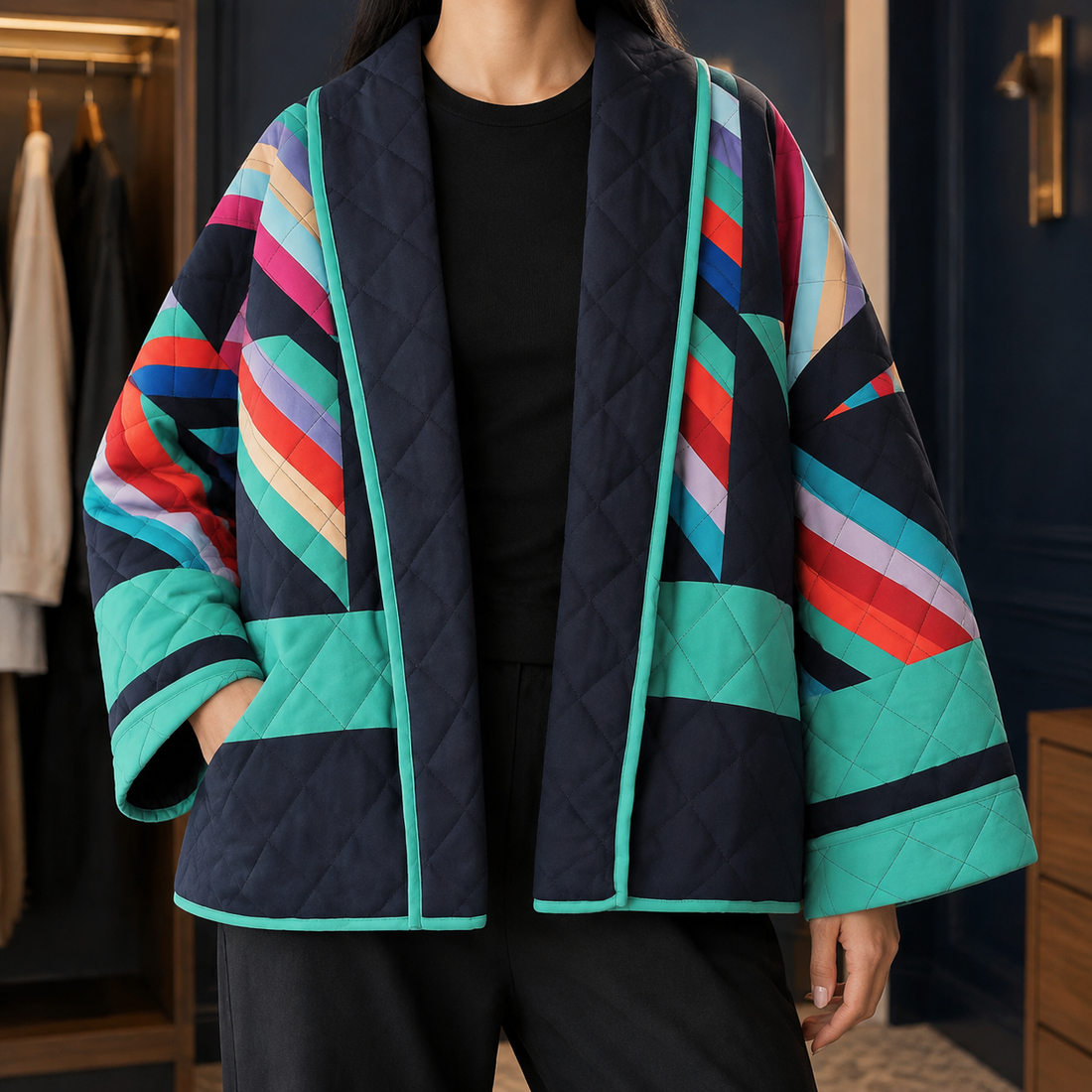 Tallulah-Rose Patchwork Jacket - Navy Multicolour