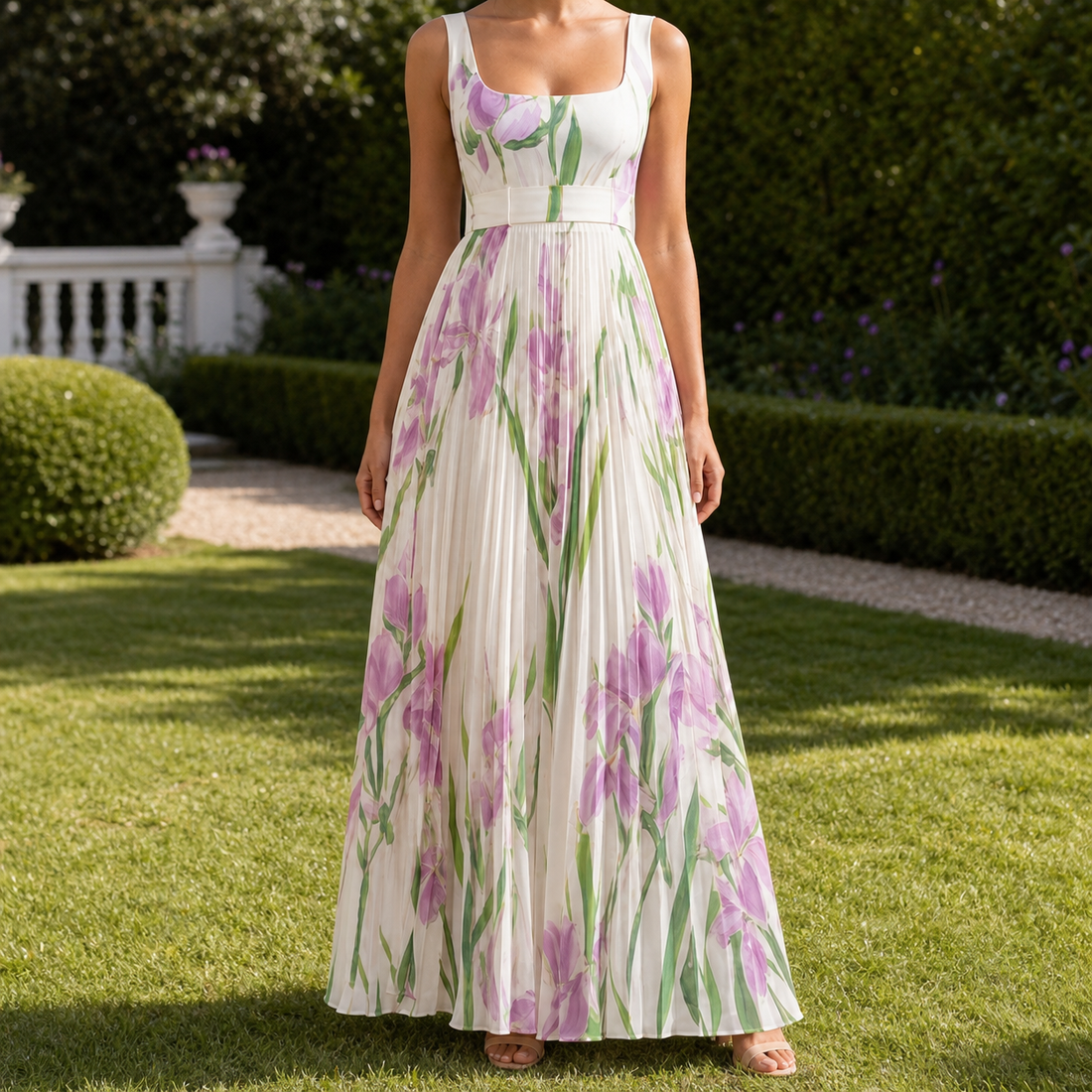 Orla-Grace Pleated Maxi Dress - White Purple