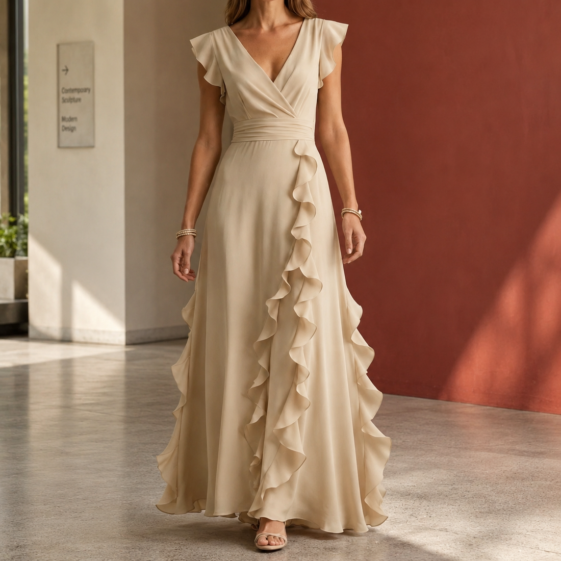 Anais-June Ruffle Maxi Dress - Beige