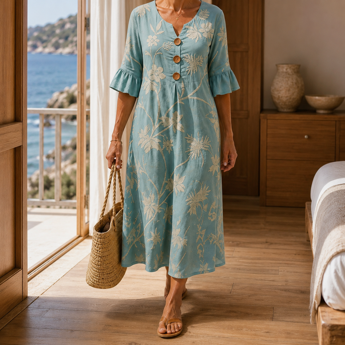 Eleanor-Elise Floral Midi Dress - Blue