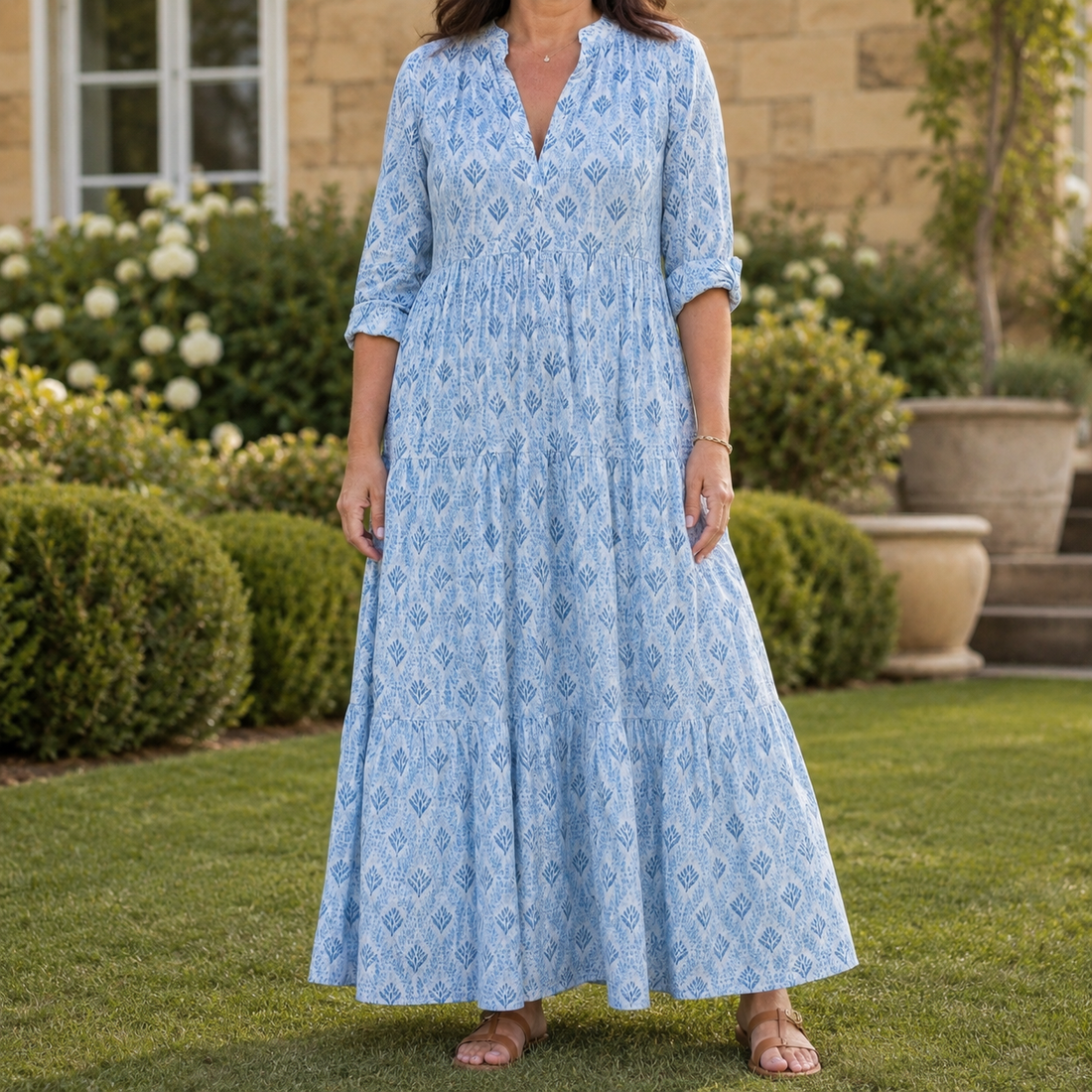 Honora Tiered Maxi Dress - Blue
