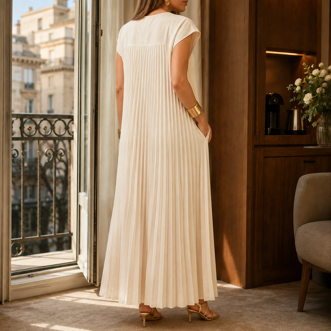 Willa Pleated Maxi Dress - Lead Alternate View