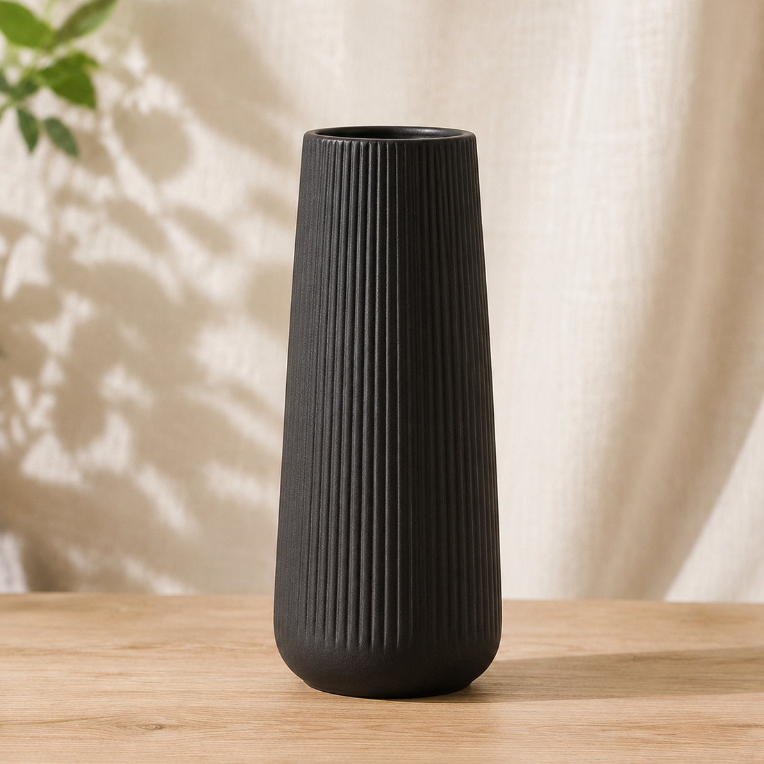 Amberley Ribbed Ceramic Vase - Matte Black