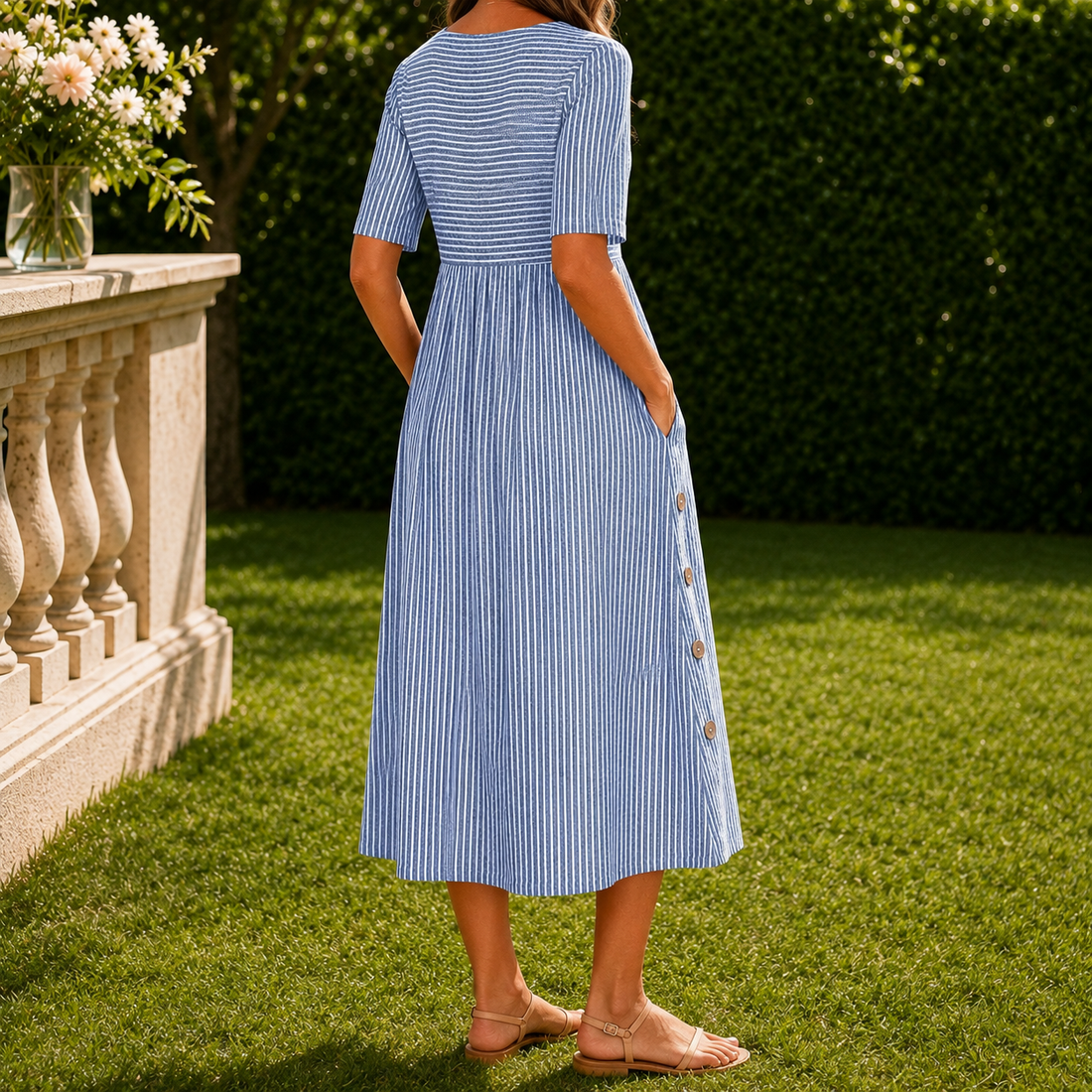 Fenna-Elise Striped Midi Dress - Lead Alternate View