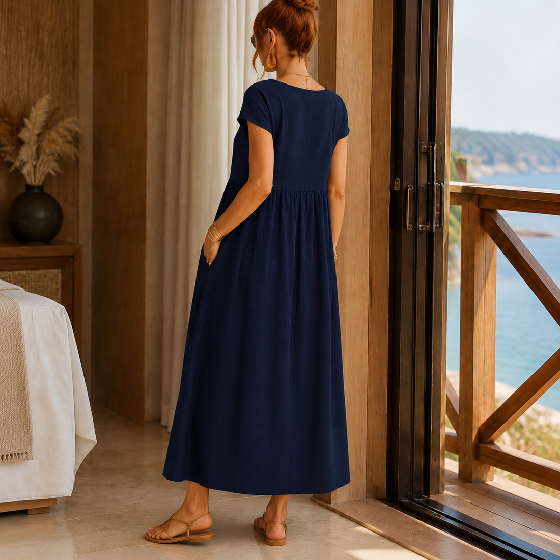Elena-Louise Gathered Midi Dress - Lead Alternate View