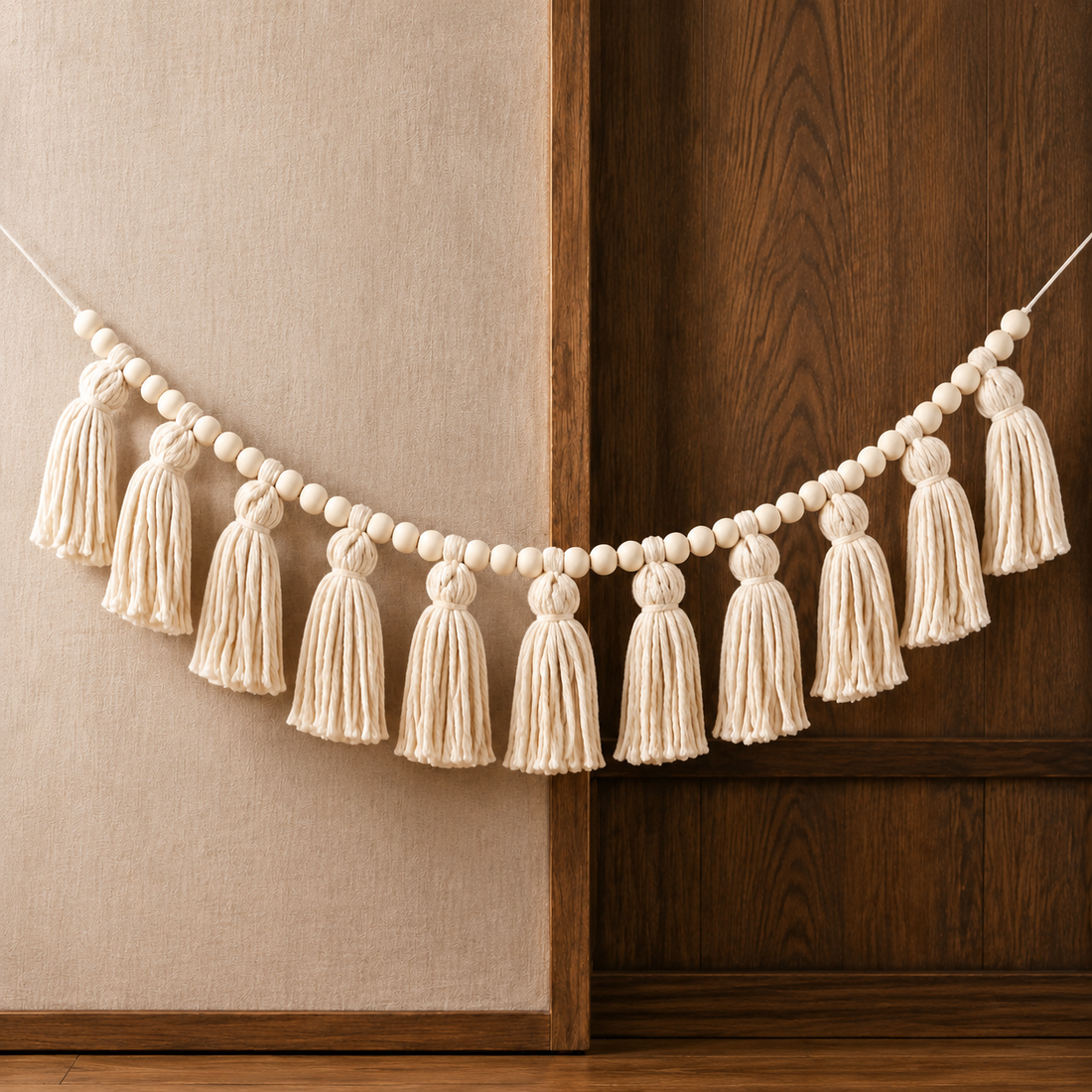 Mason Beaded Tassel Garland - Cream