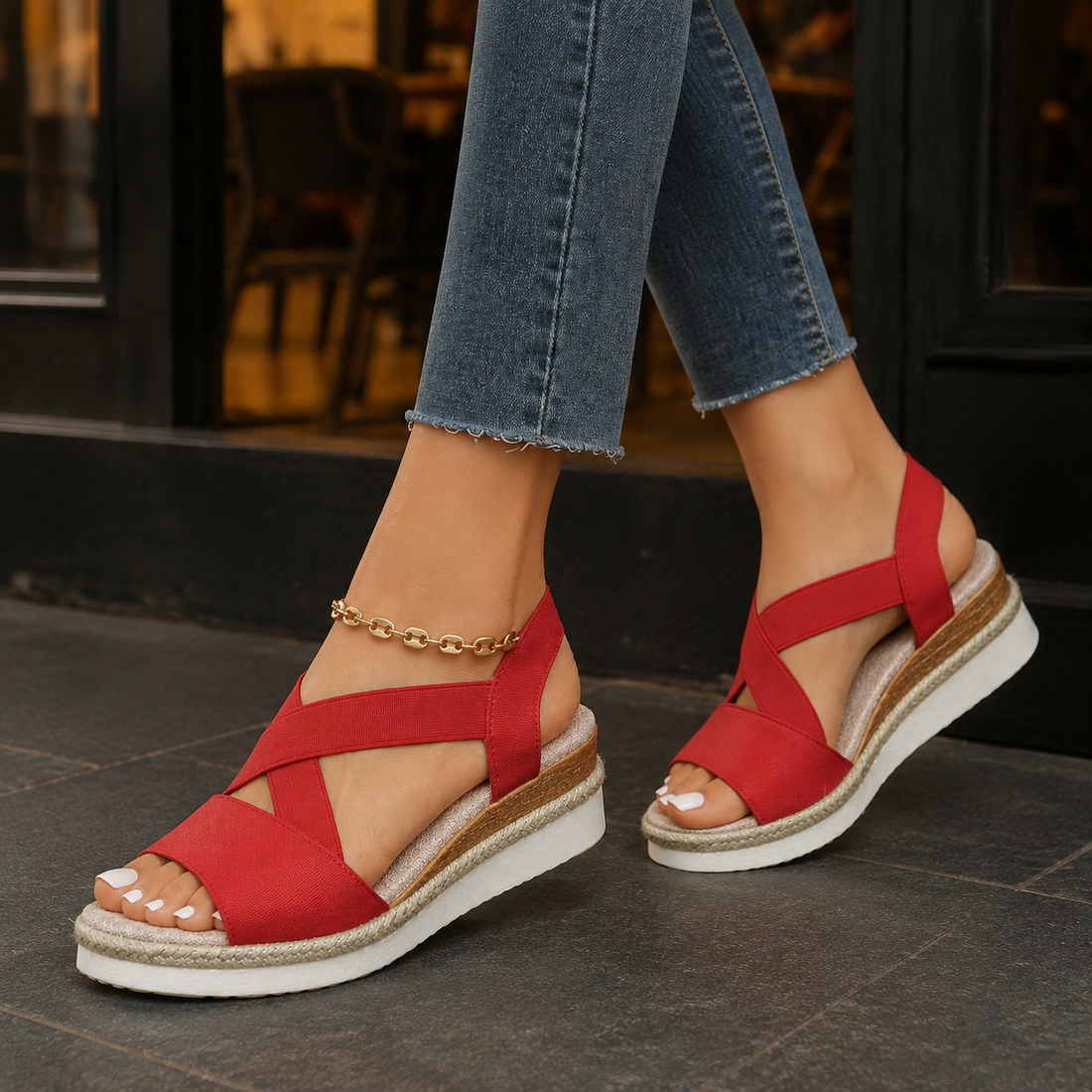 Casentino Elastic Wedge Sandals - Red