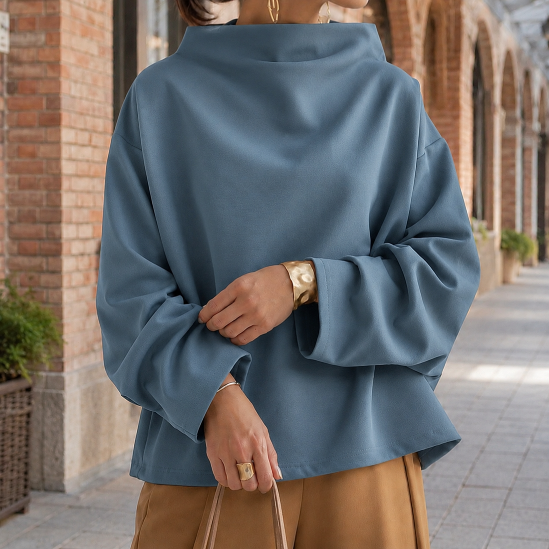Nadia-Grace High-Neck Top - Blue
