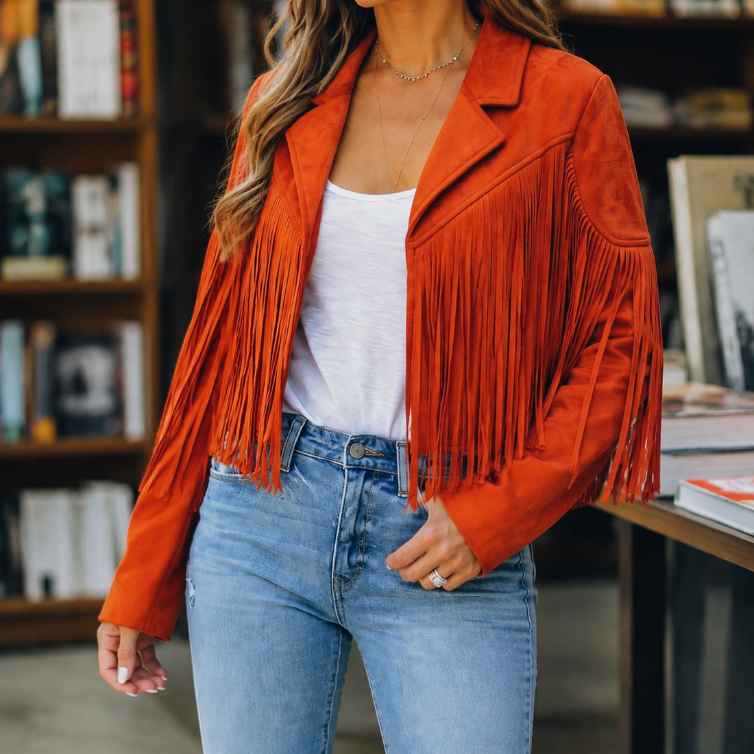 Giselle-Grace Fringe Jacket - Orange