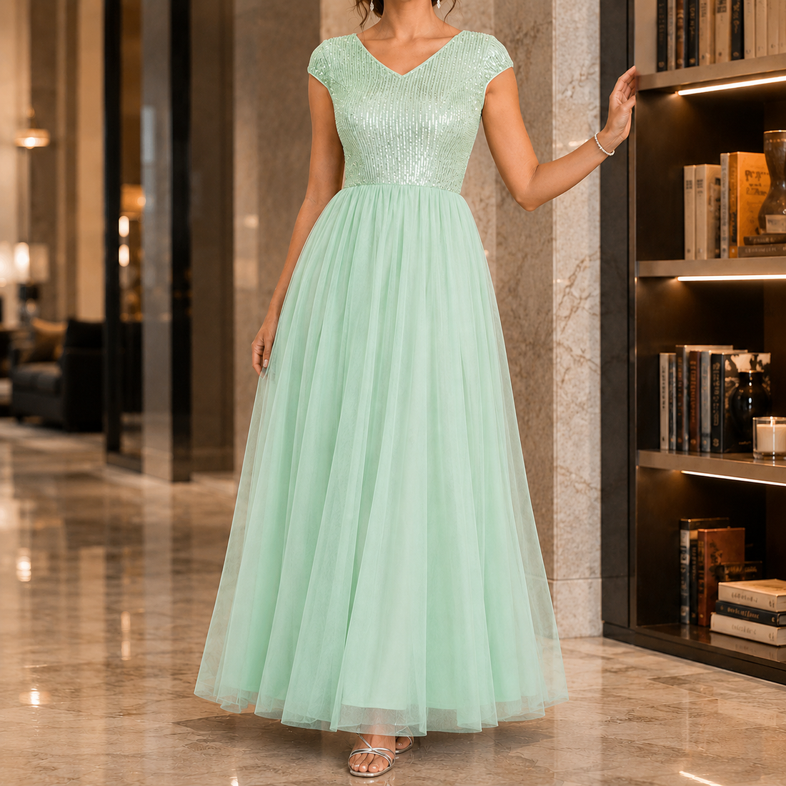 Francesca-Faye Sequin Maxi Dress - Light Green