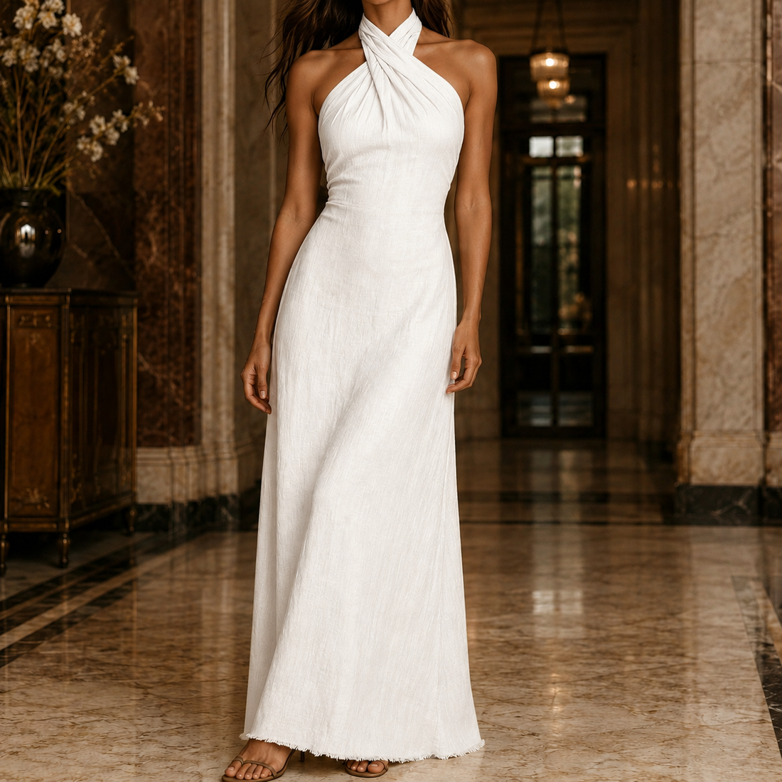 Apolline Halter Maxi Dress - White