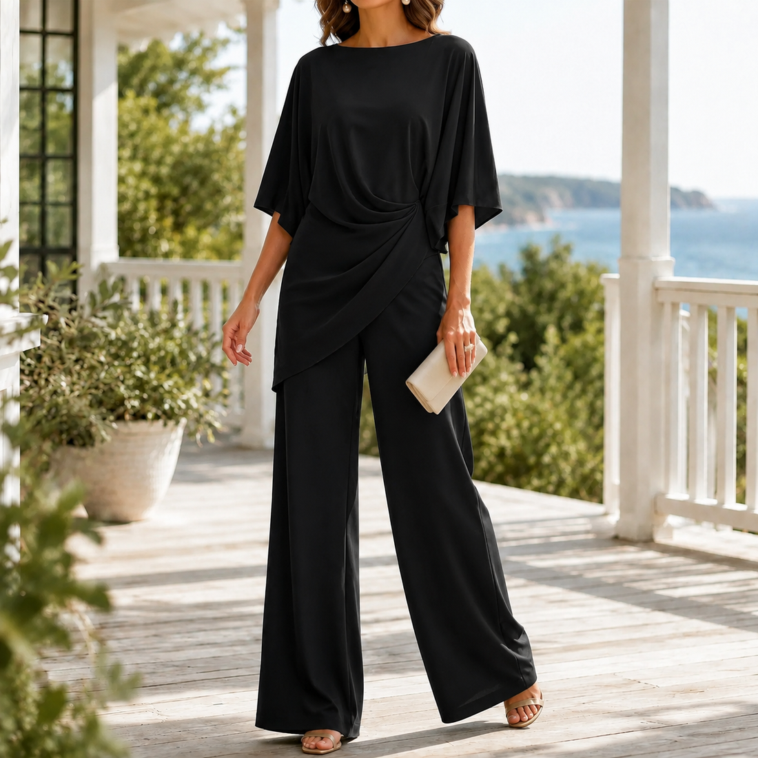 Katia-Sage Draped Set - Black