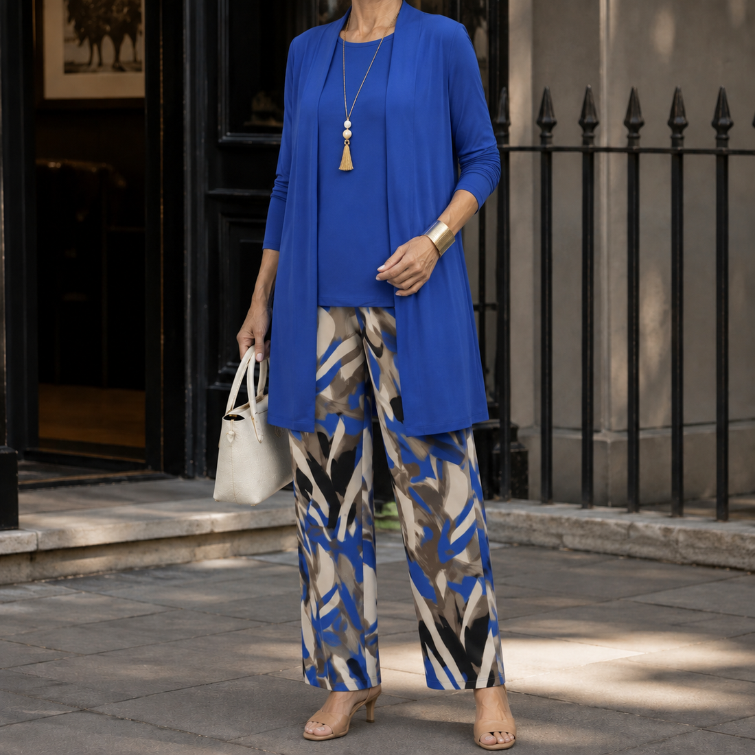Ingrid-Belle Printed Pants Set - Blue