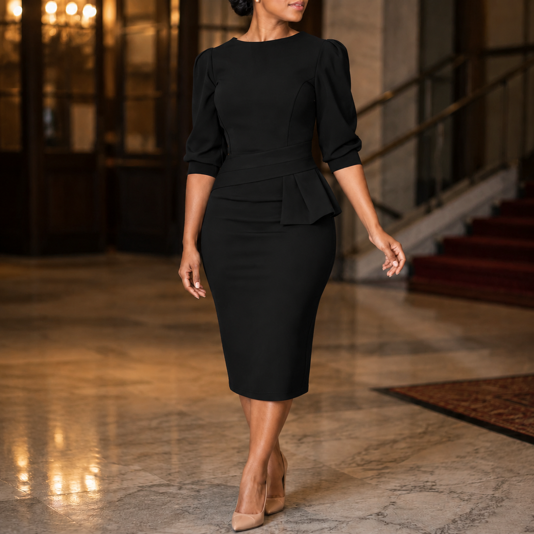 Liora-Claire Peplum Dress - Black