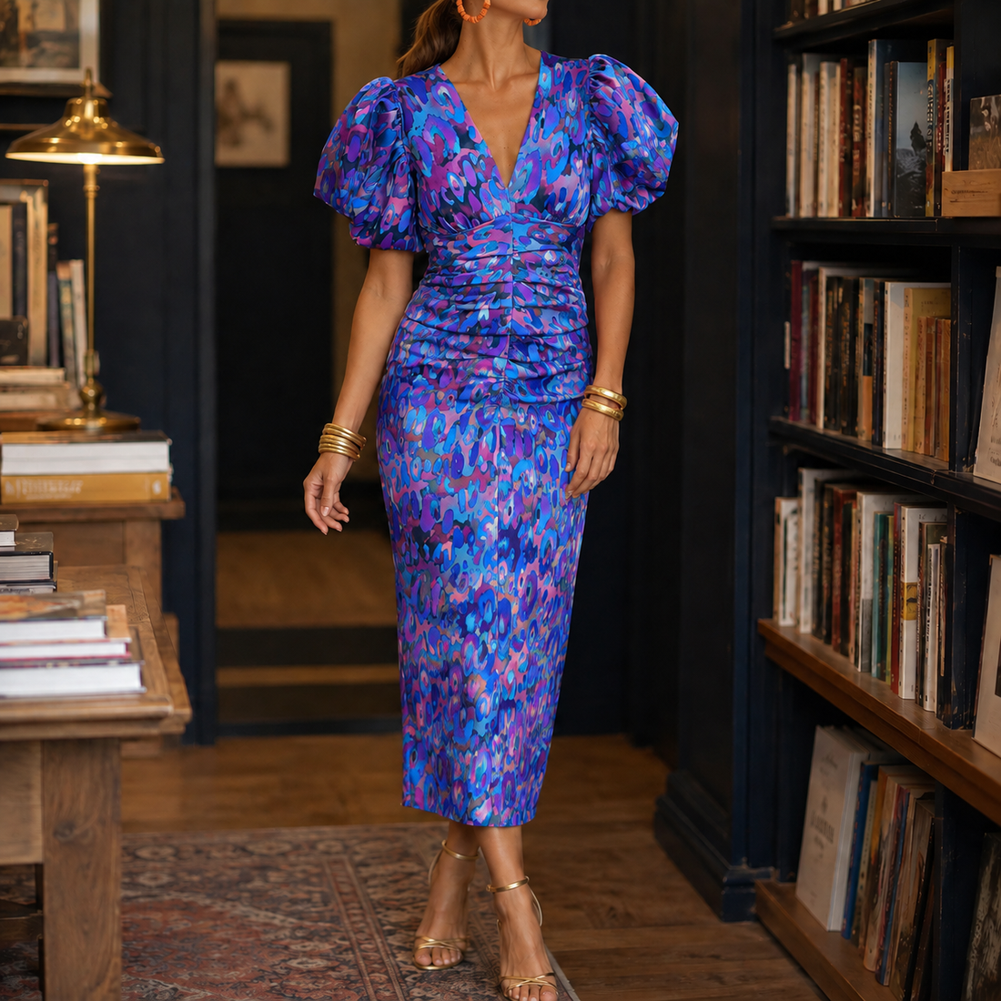 Greta-Mae V-Neck Dress - Blue/pink