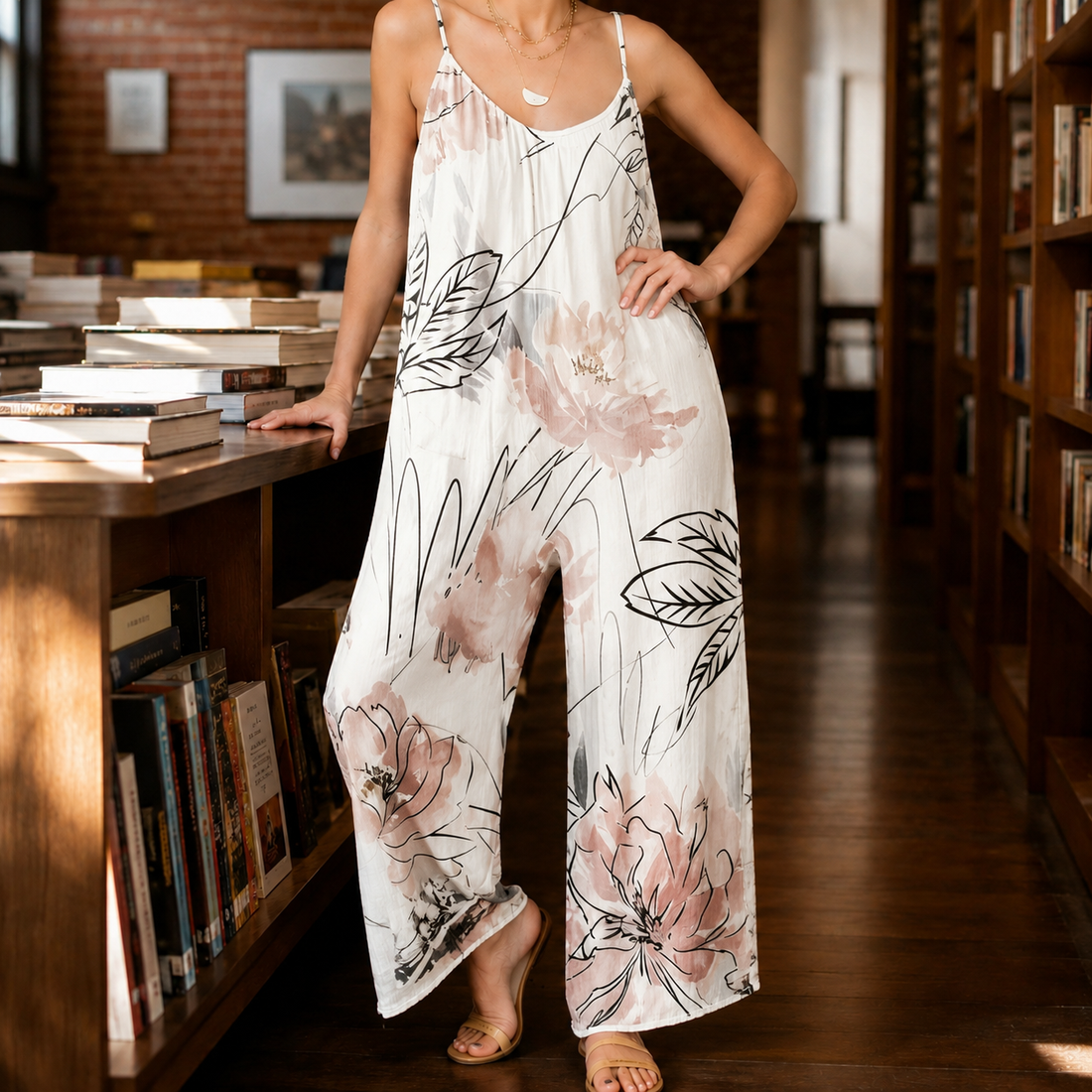 Caroline Wide Leg Jumpsuit - Flowers
